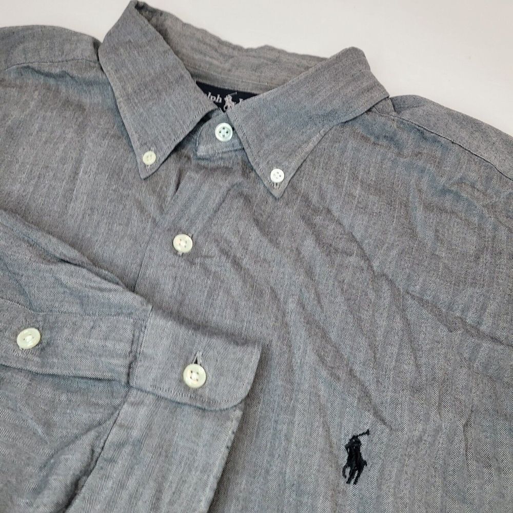 Ralph Lauren McMeel Shirt Mens XXL Grey Fair Herringbone Cotton Button Down